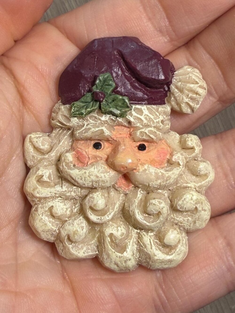 Santa Face Vintage Whimsical Brooch 3D Christmas Pin 2.25 inches